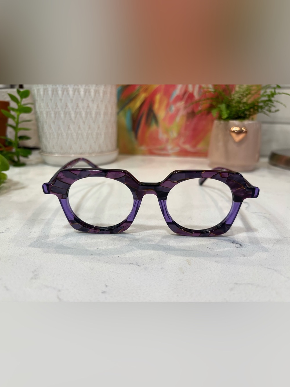 Eyebobs Chutzpah’d Purple Multicolor Square Eyeglass Frames Wide 3403-15